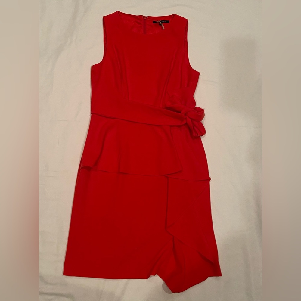 Alex Marie Red Sleeveless Tie Front Ruffle Mini Dress